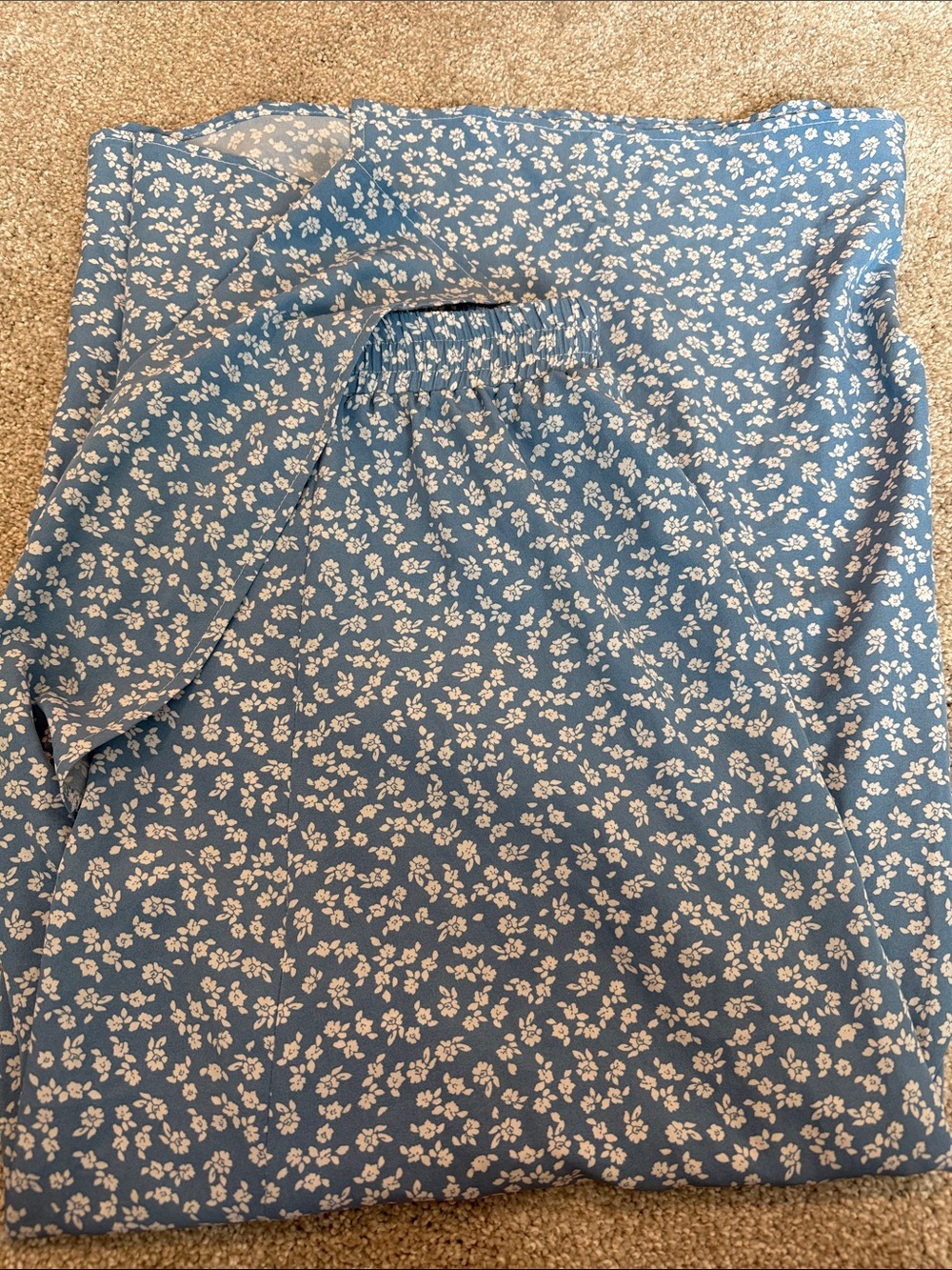Blue Floral Smocked Waist Maxi Skirt